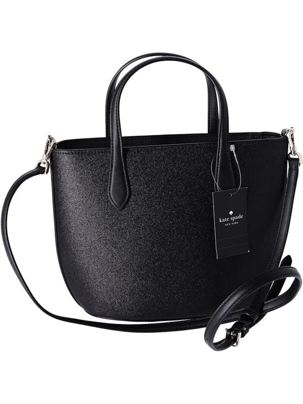 Kate Spade Glimmer Small Black Glitter Satchel Crossbody Purse NWT - Picture 2 of 5